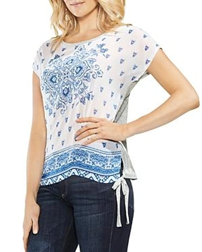 Vince Camuto Side Tie Medallion Print Top In Gray Heather