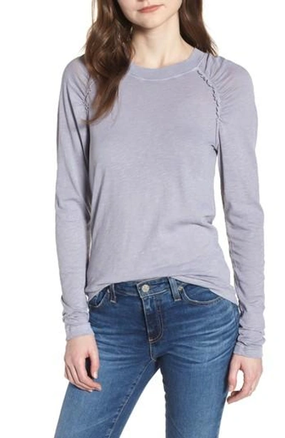 Stateside Gathered Long Sleeve Cotton Tee In Silver