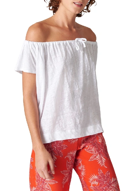 Whistles Tie Neck Off The Shoulder Linen Top In White