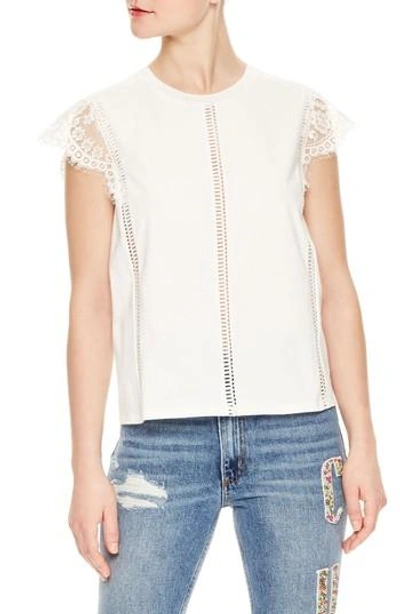 Sandro Ally Lace-sleeve Openwork-detail Top In Ecru
