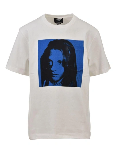 Calvin Klein Crewneck Printed T-shirt In Bianco-azzurro