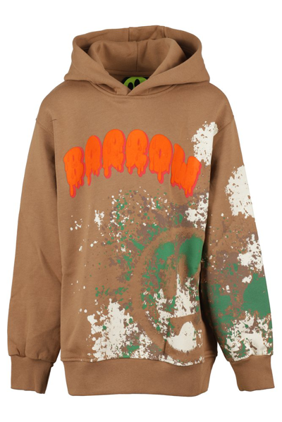 Barrow Kids' Paint-splatter Logo-print Cotton Hoodie In Brown