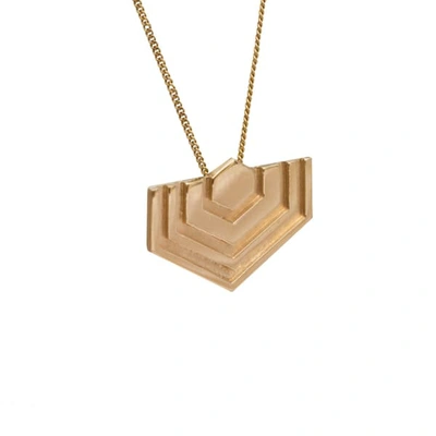 Edge Only Abstract Hexagon Pendant In Gold | A Linear Symmetrical Pattern Necklace In 18ct Gold Vermeil