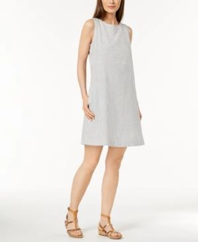 Eileen Fisher Varied Stripe Hemp & Organic Cotton Shift Dress In Chambray