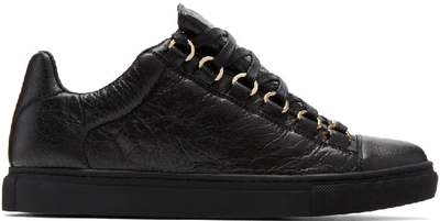 Balenciaga Arena Crinkled-leather Sneakers In Black | ModeSens