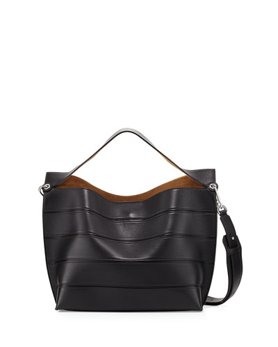 Loewe Solid Leather Striped Shoulder Bag, Black | ModeSens
