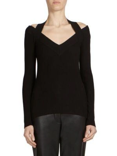 Cedric Charlier Ribbed Cold-shoulder Sweater In Black