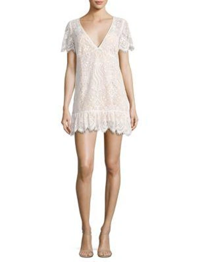 For Love & Lemons Lily Lace Tee Dress In White Lace