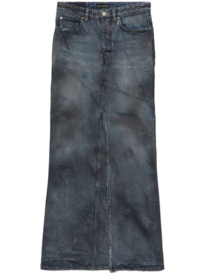 Balenciaga Faded Maxi Denim Skirt In Dirty Pale Blue