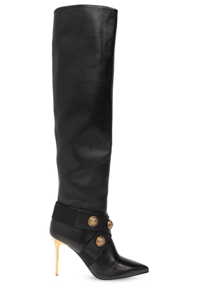 Balmain Alma Leather Knee-high Boots In Black