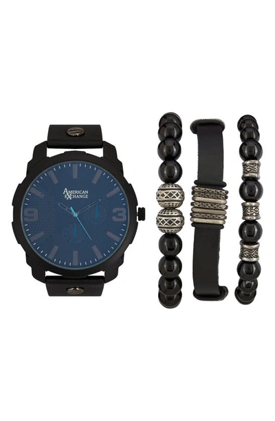 I Touch Leather Strap Watch & Bracelets Set, 55mm In Black