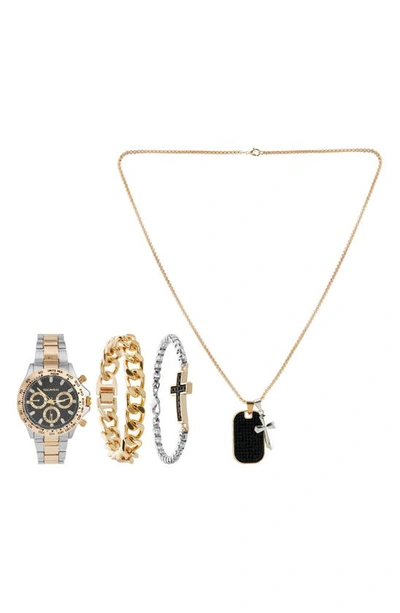I Touch Two-tone Chronograph Watch, Bracelets & Necklace Set, 45mm In Gold/ Silver Tone