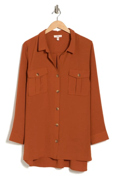 Como Vintage Pocket Long Sleeve Button-up Shirt In Tobacco