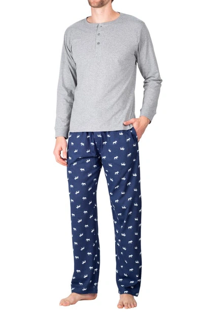 Sleephero Flannel Pajama Set In Grey With Moose