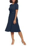 London Times Short Sleeve Fit & Flare Midi Dress In Nvy Blazer
