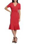 London Times Side Knot Scupa Crepe Flounce Dress In Cherry