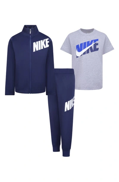 Nike Kids' Tricot Track Jacket, Logo Graphic T-shirt & Joggers Set In Midnight Navy
