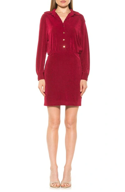 Alexia Admor Avril Velvet Shirtdress In Burgundy