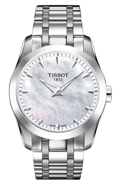 Tissot Women's Swiss Couturier Grande Stainless Steel Bracelet Watch 33mm In White Mother Of Pearl