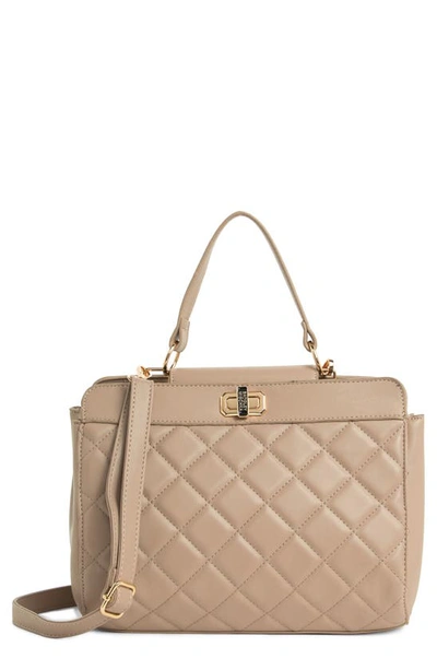 Badgley Mischka Diamond Quilted Tote Bag In Taupe