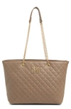 Badgley Mischka Large Quilted Tote Bag In Taupe