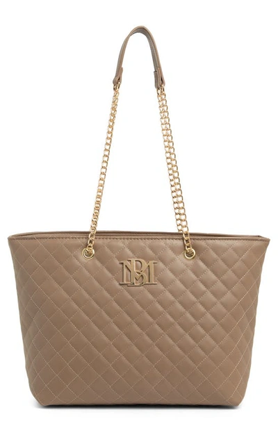 Badgley Mischka Large Quilted Tote Bag In Taupe