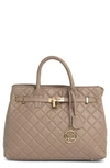 Badgley Mischka Large Diamond Quilted Tote Bag In Taupe