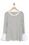 West Kei Stripe Ruffle Cuff Long Sleeve T-shirt In Ivory/ Black