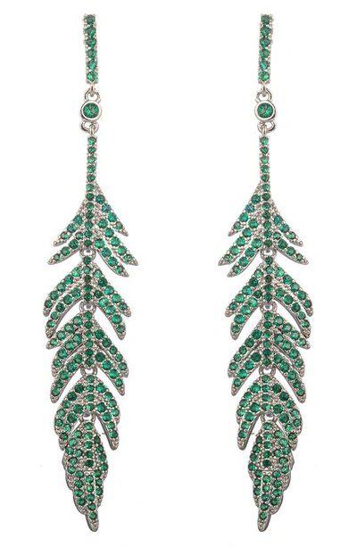 Eye Candy Los Angeles Feather Cz Drop Earrings In Green