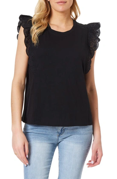 C&c California Presley Eyelet Cap Sleeve T-shirt In Black Night