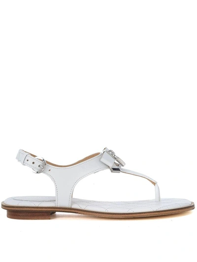 Michael Kors Alice White Leather Sandal With Bow And Pendant In Bianco