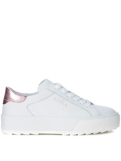 Hogan H320 White Leather And Metal Pink Snaker In Bianco