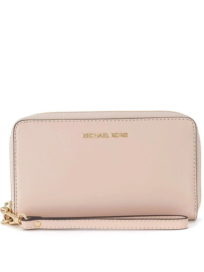 Michael Kors Jet Set Pink Leather Wallet In Rosa