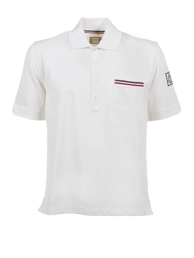 Moncler Striped Pocket Polo Shirt In Bianco