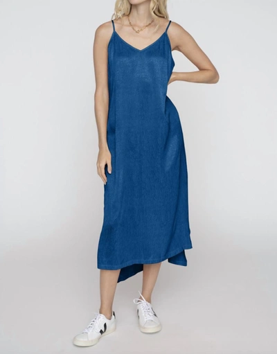 Stateside Satin Jacquard Step-up Dress In Deep Sea Blue In Multi