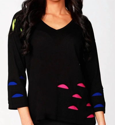 Angel Cut Out V-neck Top In Black Multi