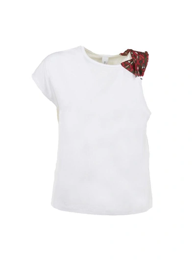Carven Asymmetric Sleeves Top In Bianco Rosso