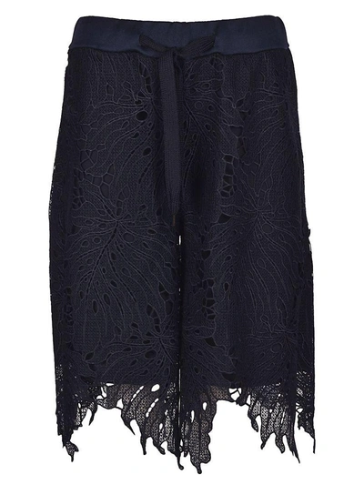 Brand Unique Embroidered Lace Shorts In Blue