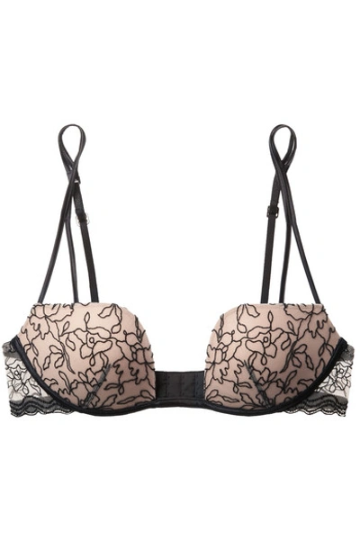 La Perla Marble Mood Satin-trimmed Embroidered Tulle Push-up Bra In Black
