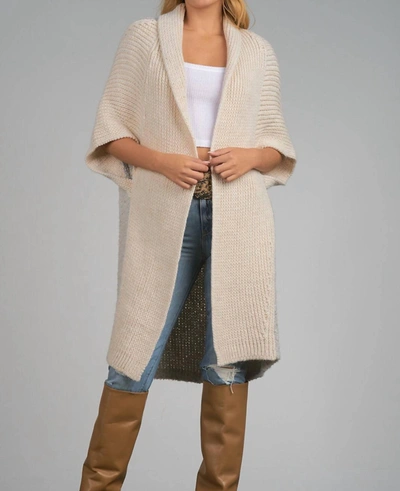 Elan Madrid Wool Knit Long Cardigan In Ivory/heather Grey In Multi