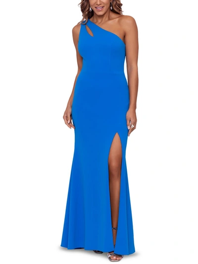 Xscape Womens Side Slit Maxi Evening Dress In Blue