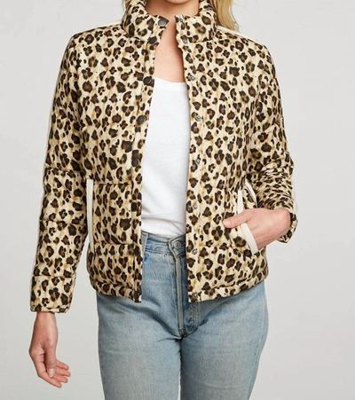 Chaser Heirloom Wovens Quilted Cropped Mock Neck Puffer Jacket In Bobcat Print In Multi