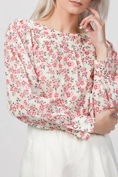 Rebecca Taylor Ikat Long Sleeve Fleur Blouse In Bone Combo In Multi