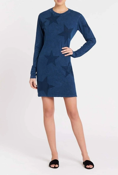 Current Elliott The Long Sleeve Beatnik Dress In Washed Blue Ground With Stars In Multi