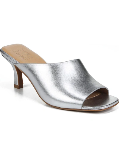 Naturalizer Stacy Womens Leather Slip On Mule Sandals In Silver