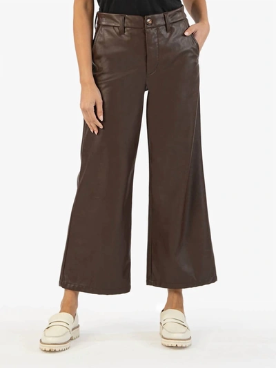 Kut From The Kloth Aubrielle High Waist Ankle Wide Leg Faux Leather Pants In Chocolate In Gold