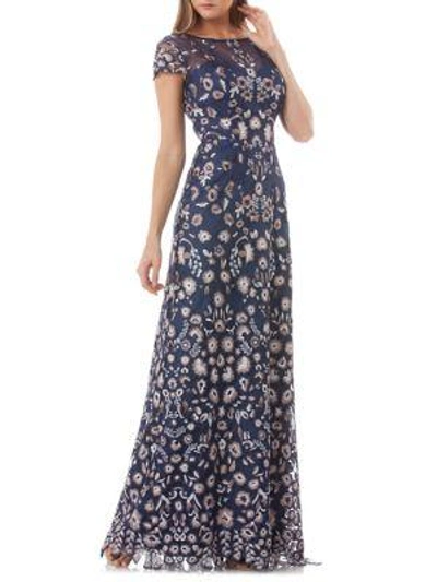 Js Collections Floral Embroidered Gown In Nocolor