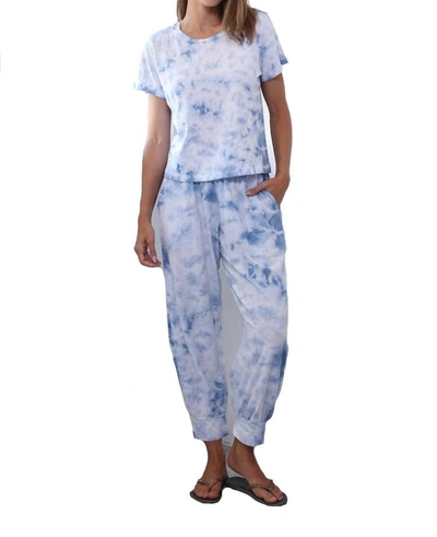 Pj Harlow Jojo Cherry Cotton Jogger Paired With Short Sleeve T Shirt Set In Tie Dye Ocean Blue In Multi