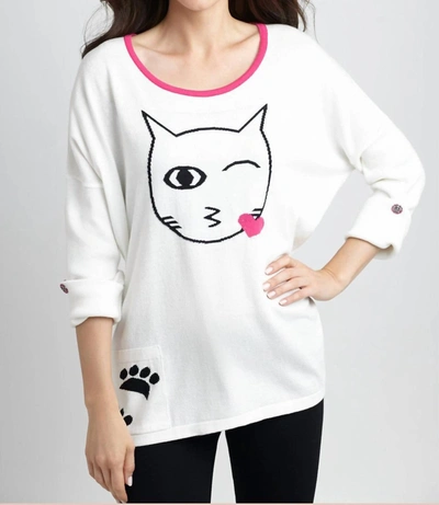 Angel Cat Kiss Graphic Sweater In White/black In Multi