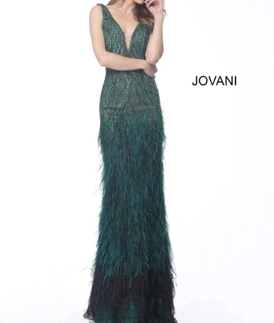 Jovani Long Dress In Emerald In Gold